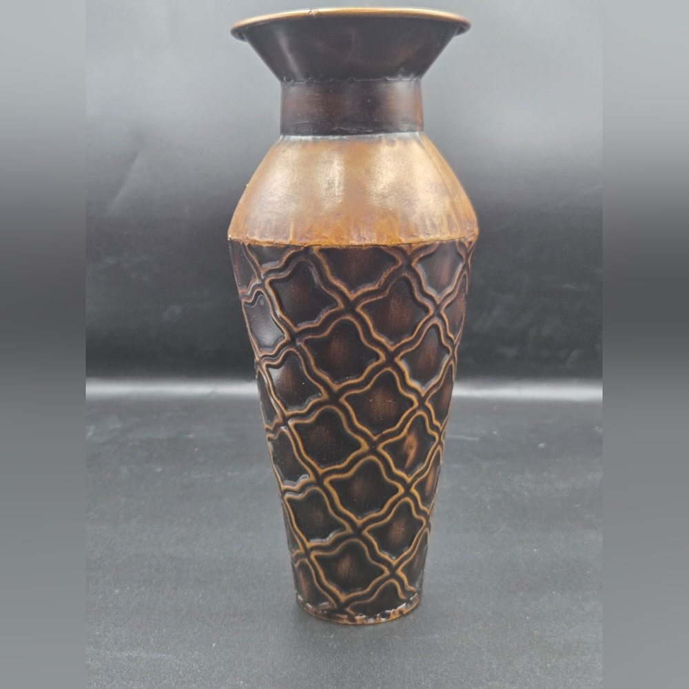 Elegant Expressions Large Embossed Metal Vase 10" x 4" Bronze Decor - Picture 2 of 7